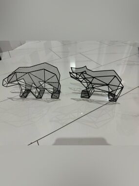 Black Geometric Metal Bear and Fox Sculptures/Napkin Holders